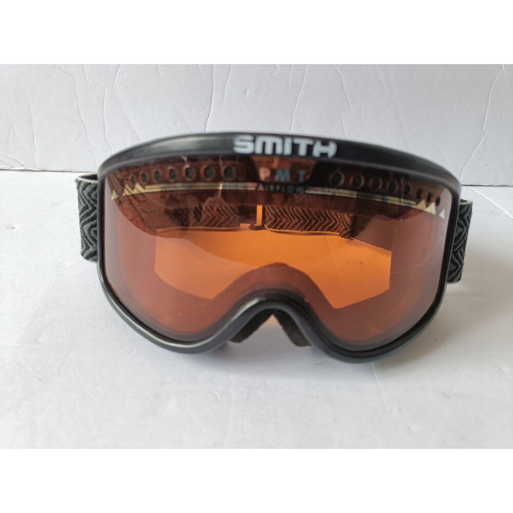 Smith Ski Snowboarding Goggles Black Orange Mirrored Adjustable Strap